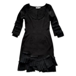 MOSCHINO Little Black Cocktail Dress with Folded Ruffles
